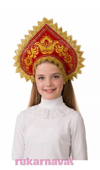 Красный детский кокошник Сударушка