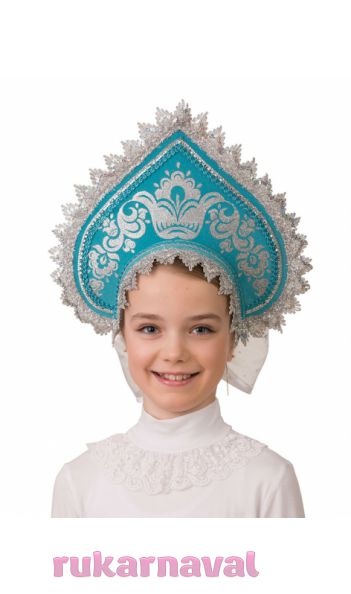 Голубой детский кокошник